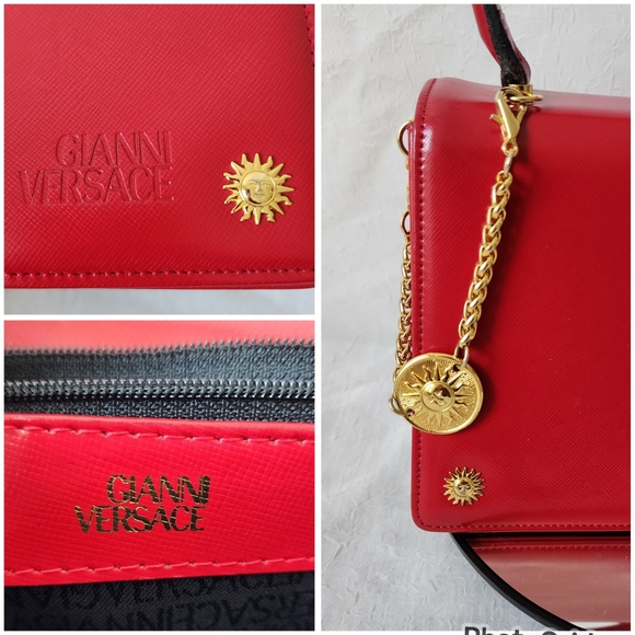 Auth Gianni Versace Sunburst Red Leather Bag - Picture 5 of 9